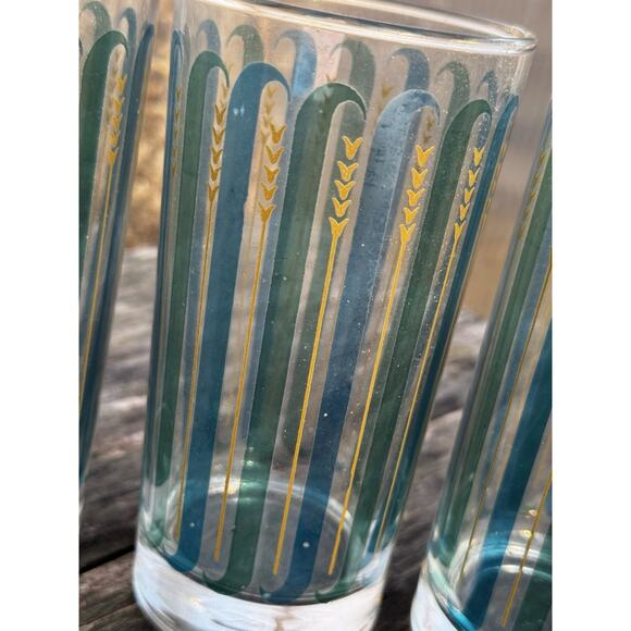 Set of 3 - Libbey - Blue, Green and Gold Wheat Drinking Glasses - Picture 5 of 7